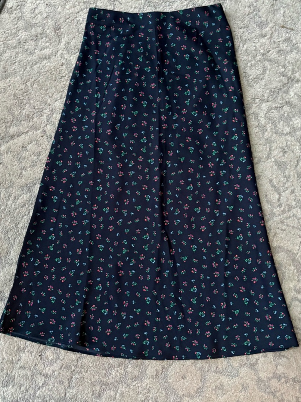 NWOT Loft Satin Navy Floral Midi Skirt